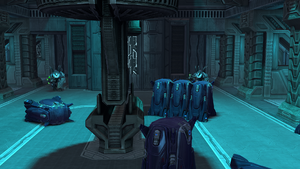 A pair of Mgalekgolo ambushing John-117 inside the security substation, as part of Zuka 'Zamamee's plan to kill the human during the Battle of the Silent Cartographer. From Halo: Combat Evolved Anniversary campaign level The Silent Cartographer.