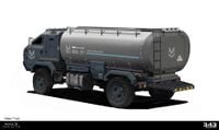 Concept art of the water truck from the back.