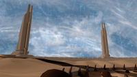 A screenshot of Z01_Fortress, showcasing the Shrine defender towers.