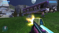 The Assault Rifle in use during a gunfight at a beacon tower.