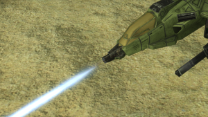 An AV-22 Sparrowhawk firing its M6 Grindell/Galilean Nonlinear Cannon in Halo Wars.