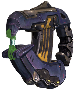 Halo: Reach press kit image featuring a render of an Eos'Mak-pattern plasma pistol.