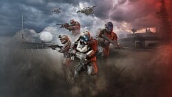 Battle for the Academy Part 1 cover art depicting Spartans Hieu Dinh, Jun-A266, Laurette Agryna, and Sigrid Eklund at the Spartan Academy with Pelicans in the sky