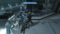 John-117 assassinating a Sangheili Storm in the Halo 4 campaign level Dawn.