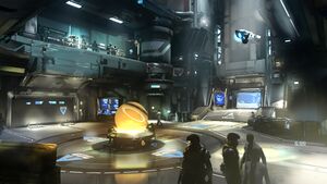 Concept art for the cut Halo 5 level, Infinity Hub.