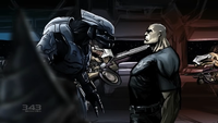 Baird meeting a Sangheili in the bridge of Midnight in the Heart of Midlothian.