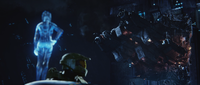Cortana and John-117 looking at the In Amber Clad.