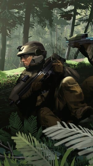 Elena Bobrov in a piece of Halo Infinite concept art. Cropped from File:HINF MarineAmbushConcept.jpg