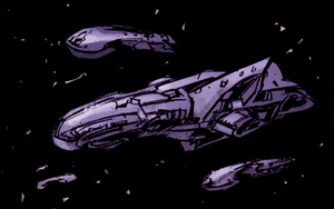 A Covenant "sniper" capital warship along with 3 CAS-class assault carriers during the Fall of Reach on morning of August 30, 2552.