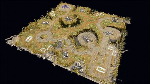 This is a 3D overhead view of Beasley&#39;s Plateau from the Halo Wars website.
