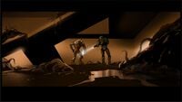 A storyboard depicting the aftermath of Chief and Arbiter facing off against the Flood.