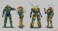 Concept art of Liang-Dortmund mining robots in Halo 5: Guardians.