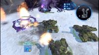A trio of Grizzlies attacking a Covenant base in Halo Wars.