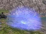 The power drain emits a field of blue energy that strips away all energy shielding within its range.