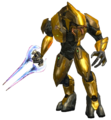 A Zealot Field Master in Halo 2. The armor is a palette-swapped version of the standard combat harness.