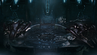 Two Phantoms being loaded with troops in the hangar bay of the Sanctity of Purification.