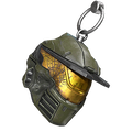 A weapon charm of Douglas' crushed Mark IV helmet in Halo Infinite.