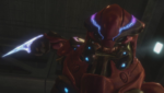 A close-up of an Elite Zealot in Halo Reach.