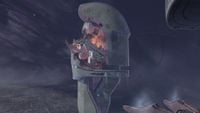 The In Amber Clad crashed into a tower, as seen in Halo 2: Anniversary in-game graphics.