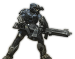A SPARTAN-III using the new HMG in Halo Reach.