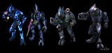 Different incarnations of the Sangheili in the main Halo games. Halo: Reach iteration seen on far right.