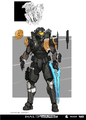 Concept art of Leon-011 for Halo Wars 2 depicting the Valiant helmet.