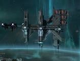 The refit station Anchor 9, one of many such stations during the Battle of Reach; the frigate UNSC Savannah is docked with the station.