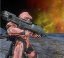 A player holding the Laser in third-person, on Impact in Halo 4.