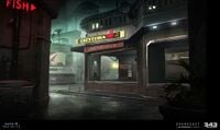 Concept art of the cafeteria.