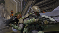 Johnson and a marine in combat.