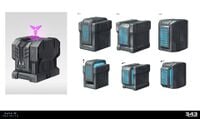 Concept art for Halo Infinite of a Forerunner crate containing hardlight ammunition.