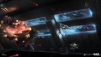 Concept art of the exterior of the UNSC Infinity's hangars.