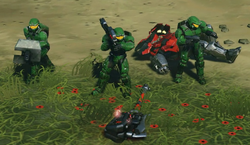 Red Team on Installation 09 in the Halo Wars 2 campaign level The Halo.