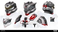 Concept art of the Camazotz helmet and associated armor pieces.