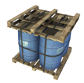 A stack of water barrels.