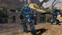 A Jiralhanae Captain Ultra leading a pack of Jiralhanae during the Battle of Kenya in Halo 3.