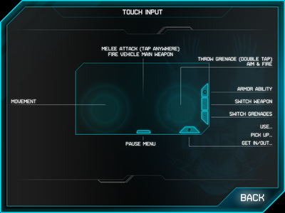 Screenshot of "View Controls" menu from Halo: Spartan Assault (Apple iOS).