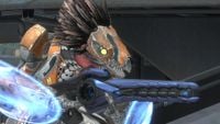 A Skirmisher Murmillo wielding the focus rifle in Halo: Reach.