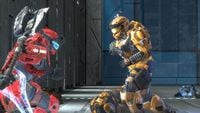 Spartan-IIIs playing Grifball in Halo: Reach.