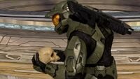 The Master Chief carries the IWHBYD Skull through the Forerunner Citadel on the Ark.