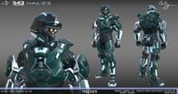 Three-dimensional renders of the Tracker armor in Halo 5: Guardians.