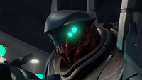 A close-up of a Mgalekgolo's helmet in Halo 2: Anniversary.
