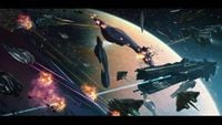 A space battle involving various ships, of both human and Covenant origin.