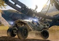 The Master Chief drives a UNSC Troop Transport Warthog carrying several Marines to Voi, traveling along the Tsavo Highway and driving through the wreckage of the New Mombasa Orbital Elevator.