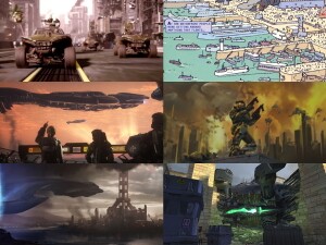 A compilation of several images from multiple Halo media, illustrating the Battle of Mombasa.