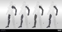 Concept art of various prosthetic limb designs for Halo Infinite.