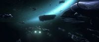 'Mdamas Covenant vessels intercepting the UNSC Forward Unto Dawn's wreckage in Halo 4.