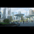 Concept art of a park in the city.