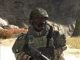 An Army trooper wearing a desert camouflage BDU.