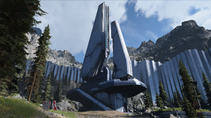 A beacon tower on a Installation 07. From Halo Infinite campaign.